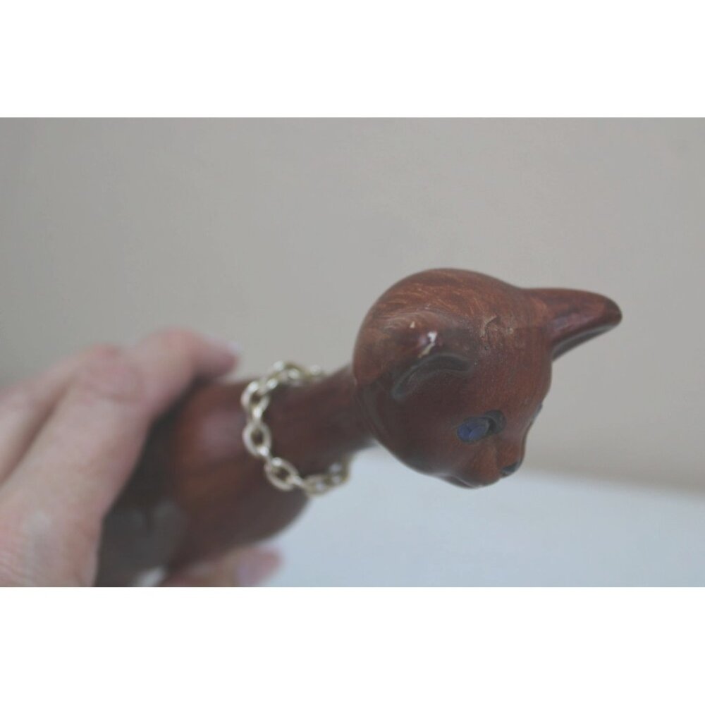 MCM Cat Figurine Elegonated Skinny Slim Faux Wood Blue Rhinestone Eyes 92165 - Picture 7 of 10